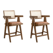 Harley - Nutmeg Brown Solid Wood And Rattan Upholstered 26" Counter Height Barstool