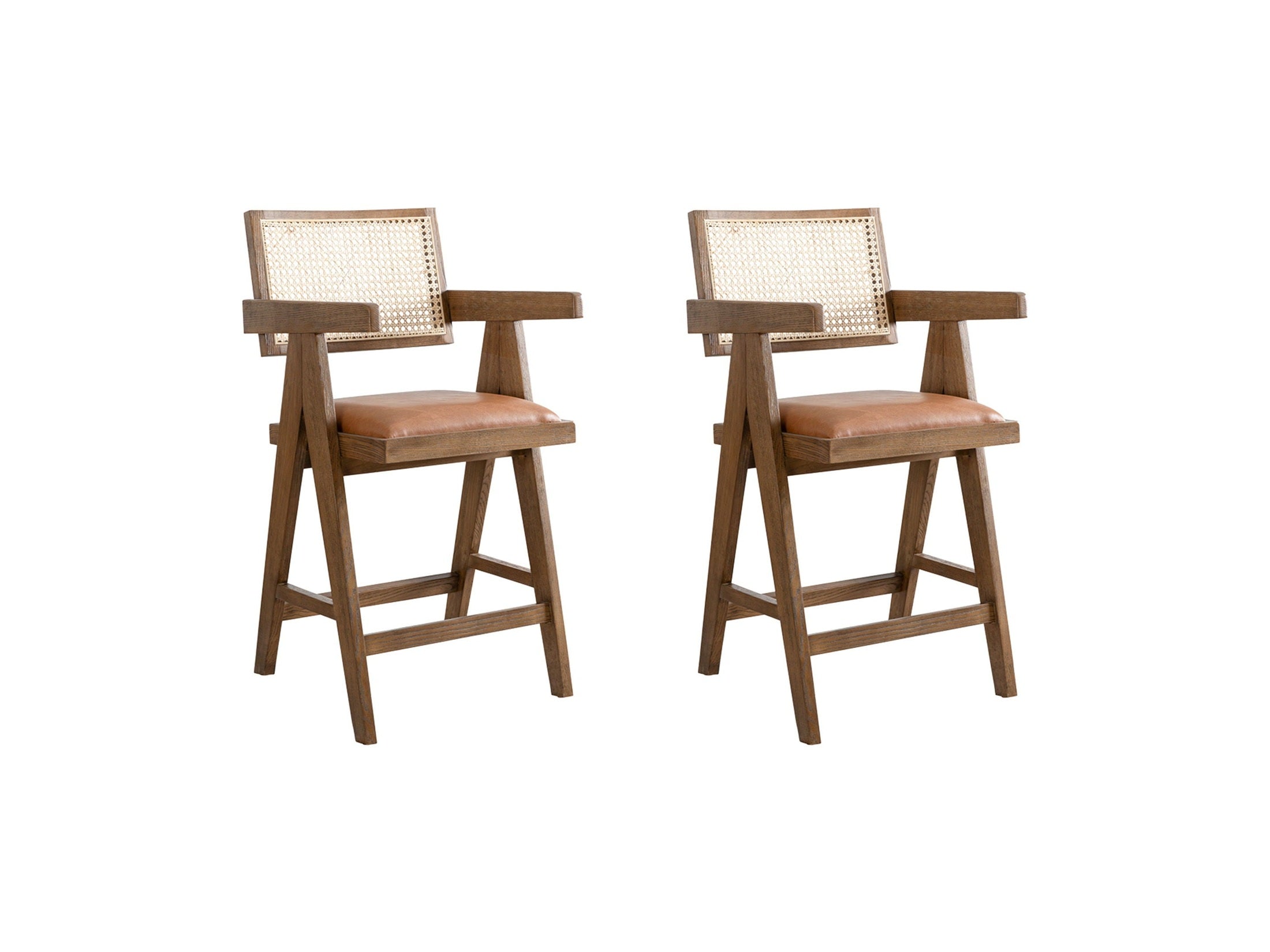 Harley - Nutmeg Brown Solid Wood And Rattan Upholstered 26" Counter Height Barstool