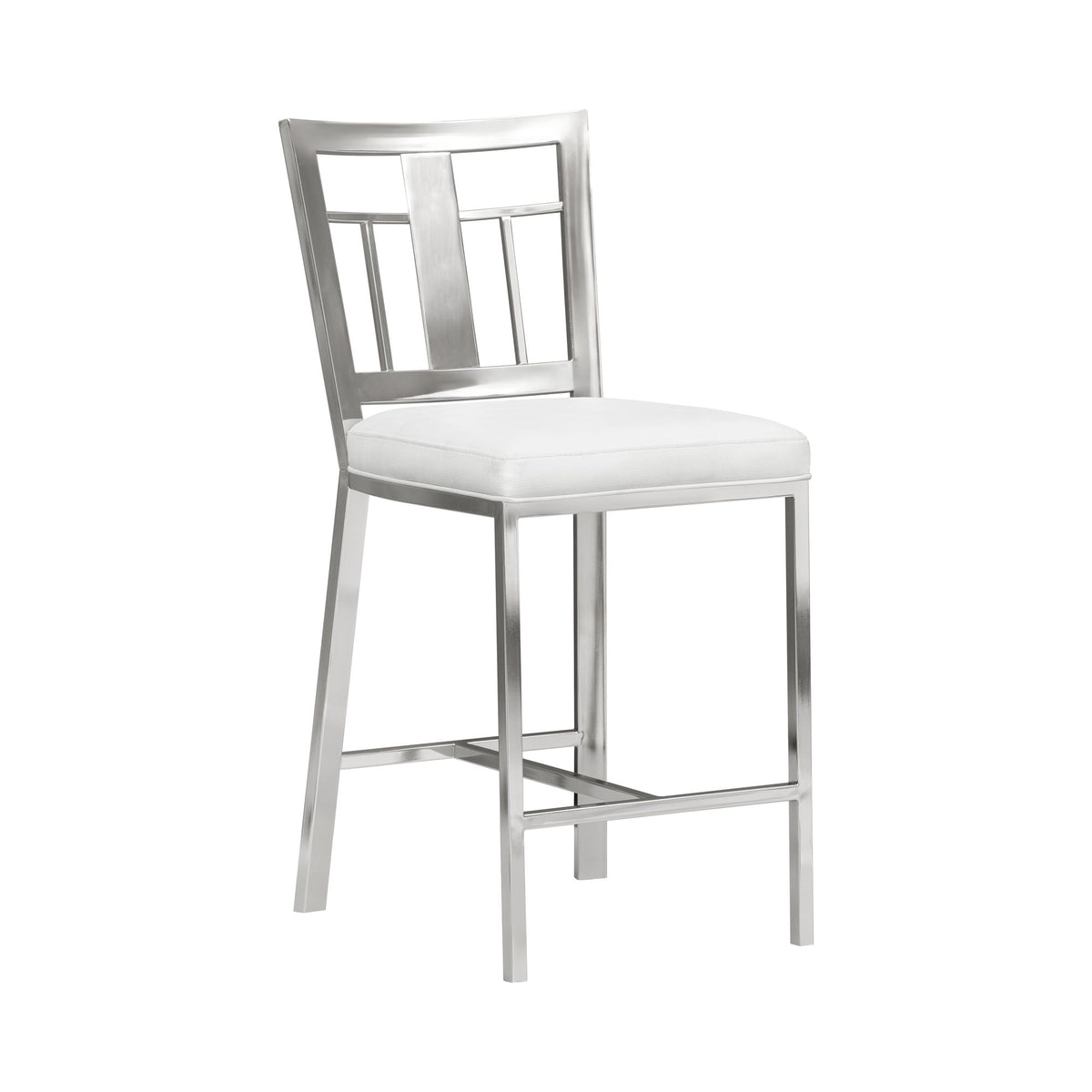 Celina - Counter Height Open Back Metal Barstool With Faux Leather Seat - White