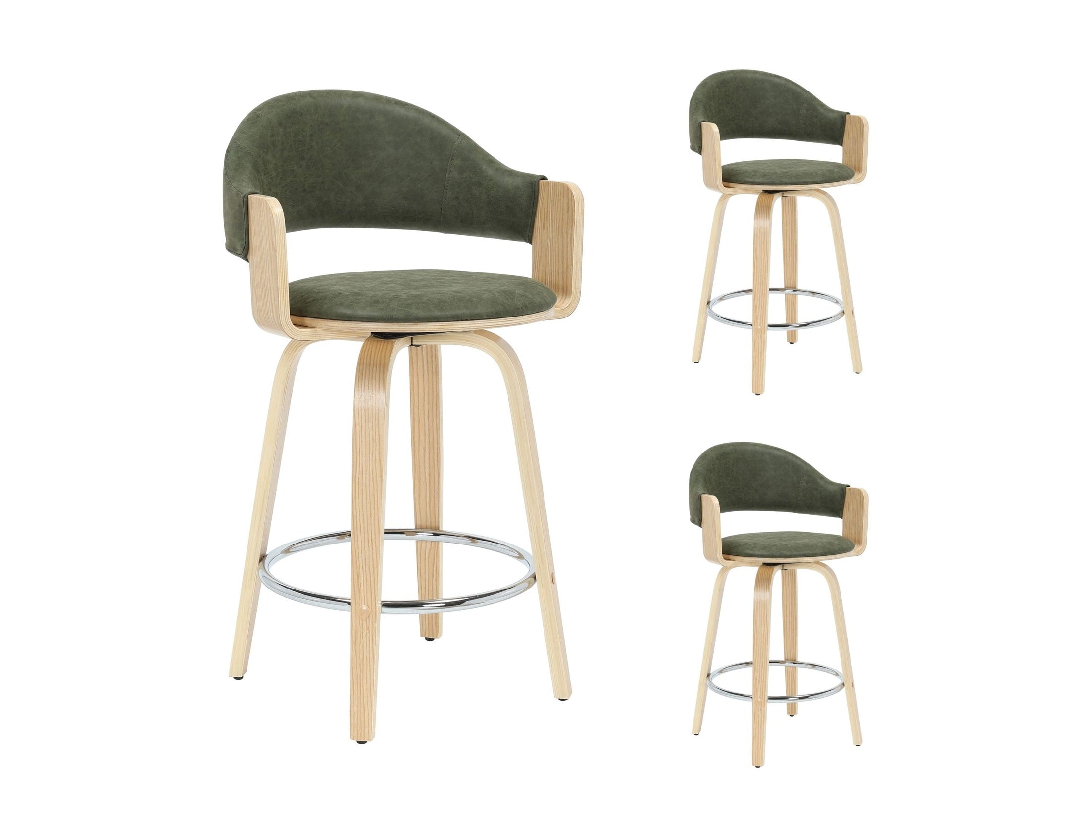 Daxton - Swivel Counter Height Round Back Wood Bar Stool With Faux Leather Seat