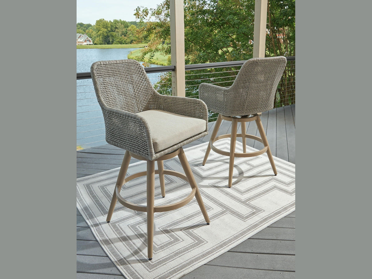 Seton Creek - Barstool With Cushion (Set of 2) - Beige / Gray
