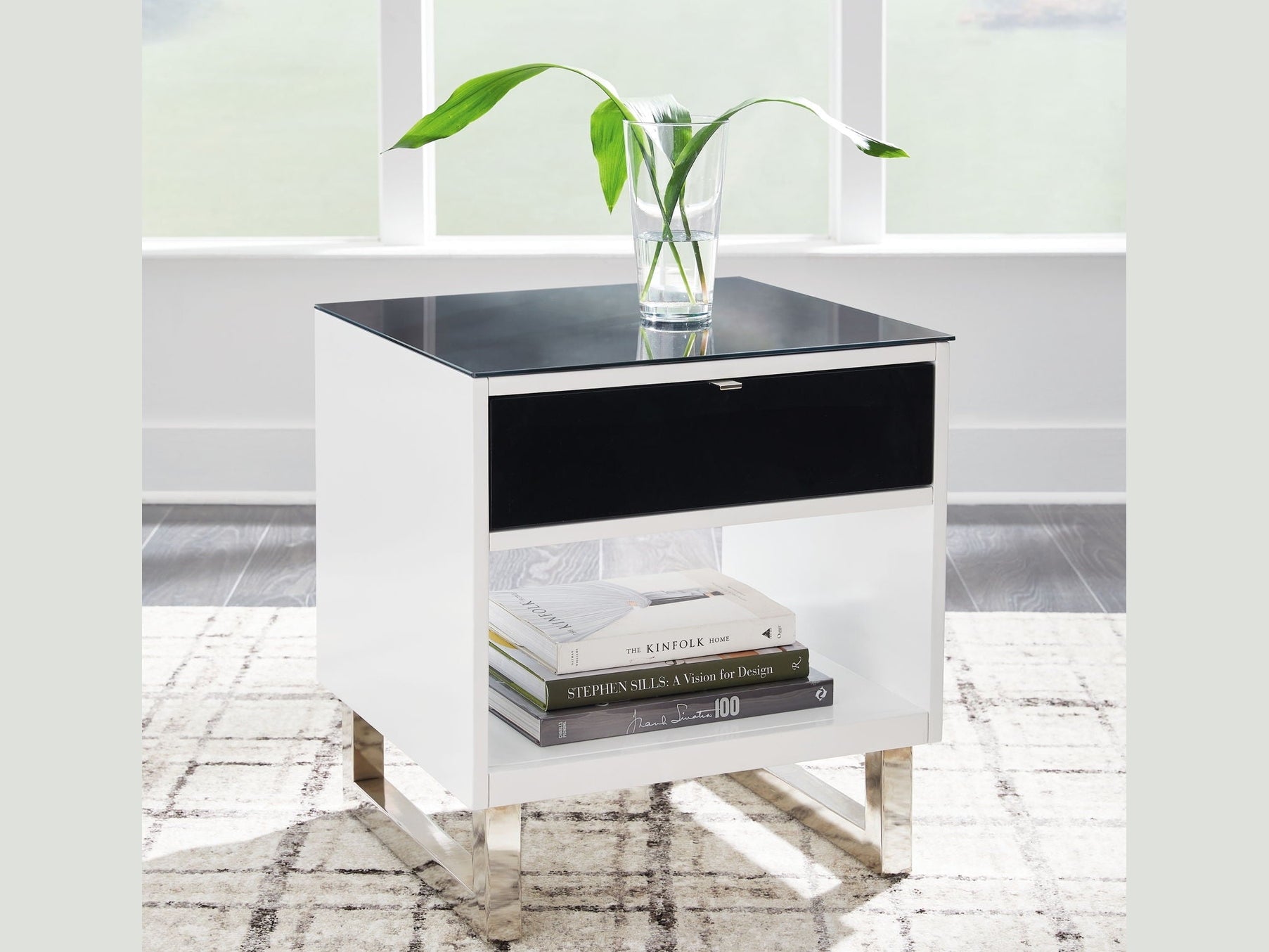 Gardoni - Rectangular End Table - White / Black