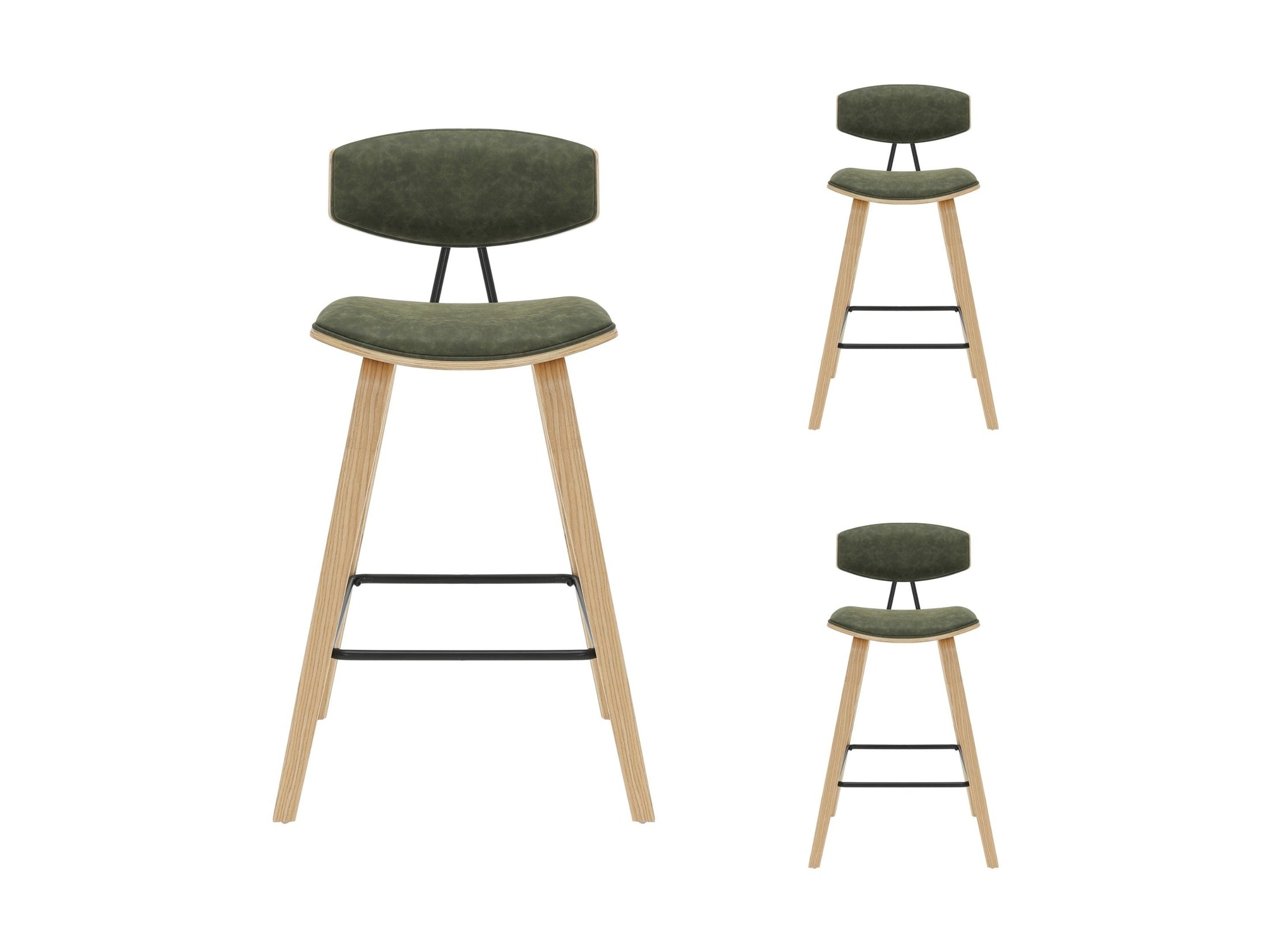 Fox - Counter Height Curved Back Wood Bar Stool With Faux Leather Seat