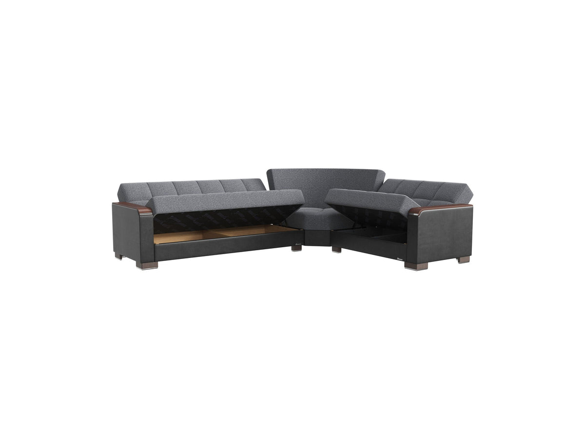Ottomanson Armada X - Upholstered Convertible Wood Trimmed Sectional With Storage
