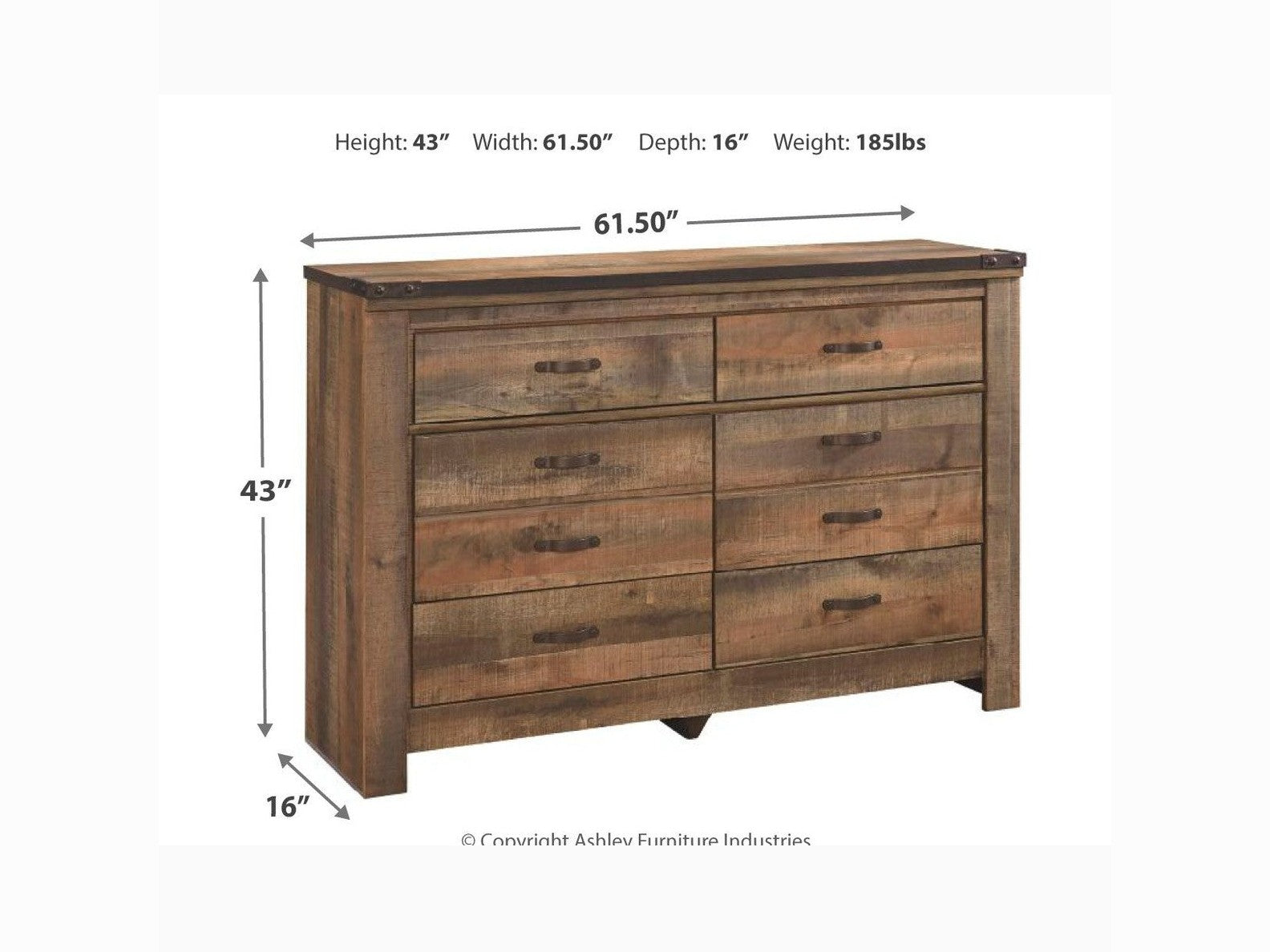 Trinell - Six Drawer Dresser - 61.34" x 15.98" x 42.99" - Brown Dark