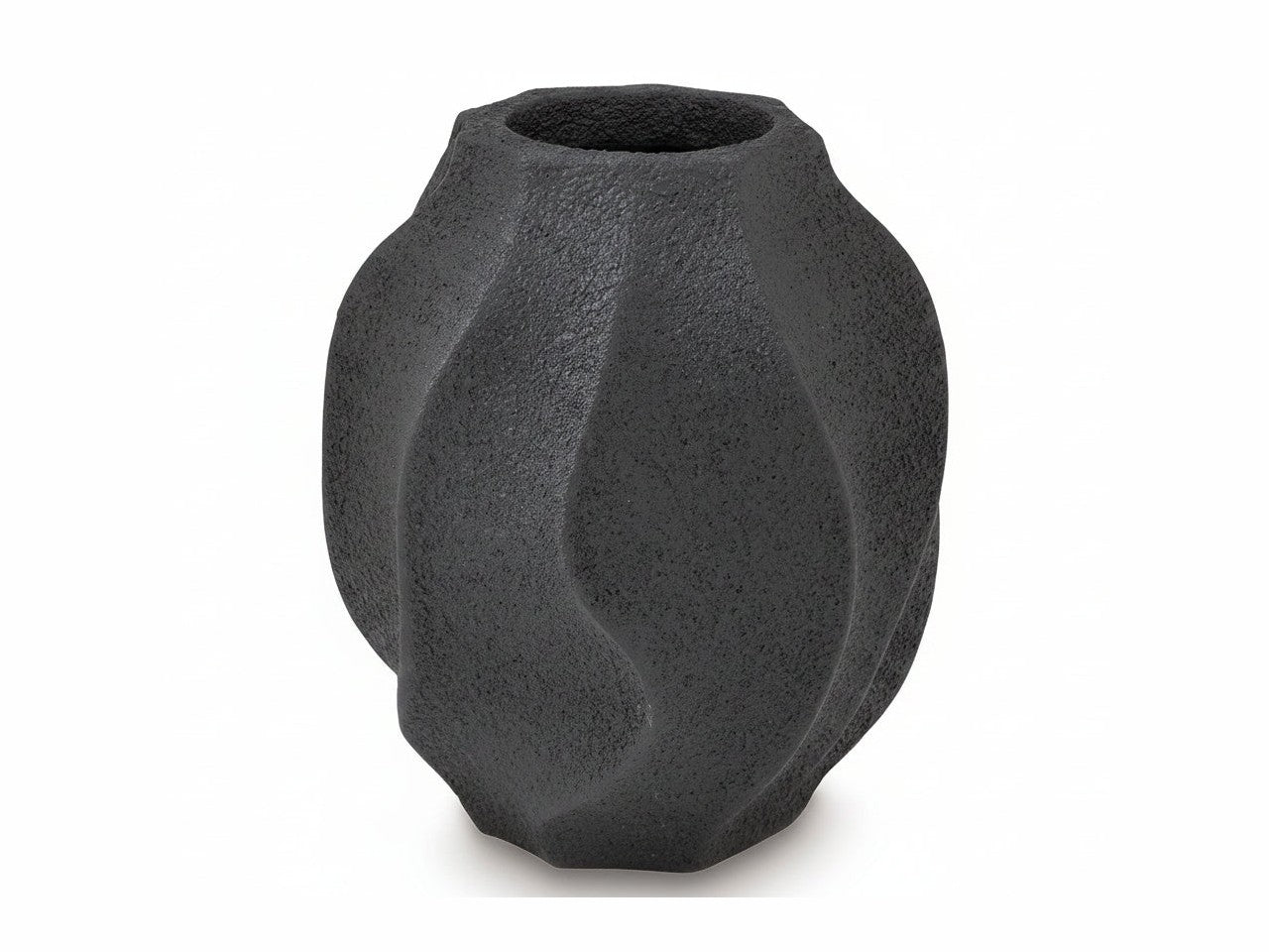 Textured black vase on a white background