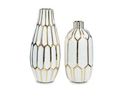 Mohsen - Vase Set (Set of 2) - Gold Finish / White