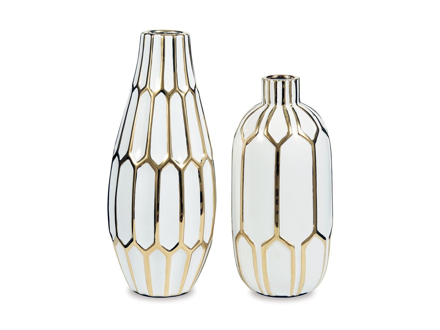 Mohsen - Vase Set (Set of 2) - Gold Finish / White
