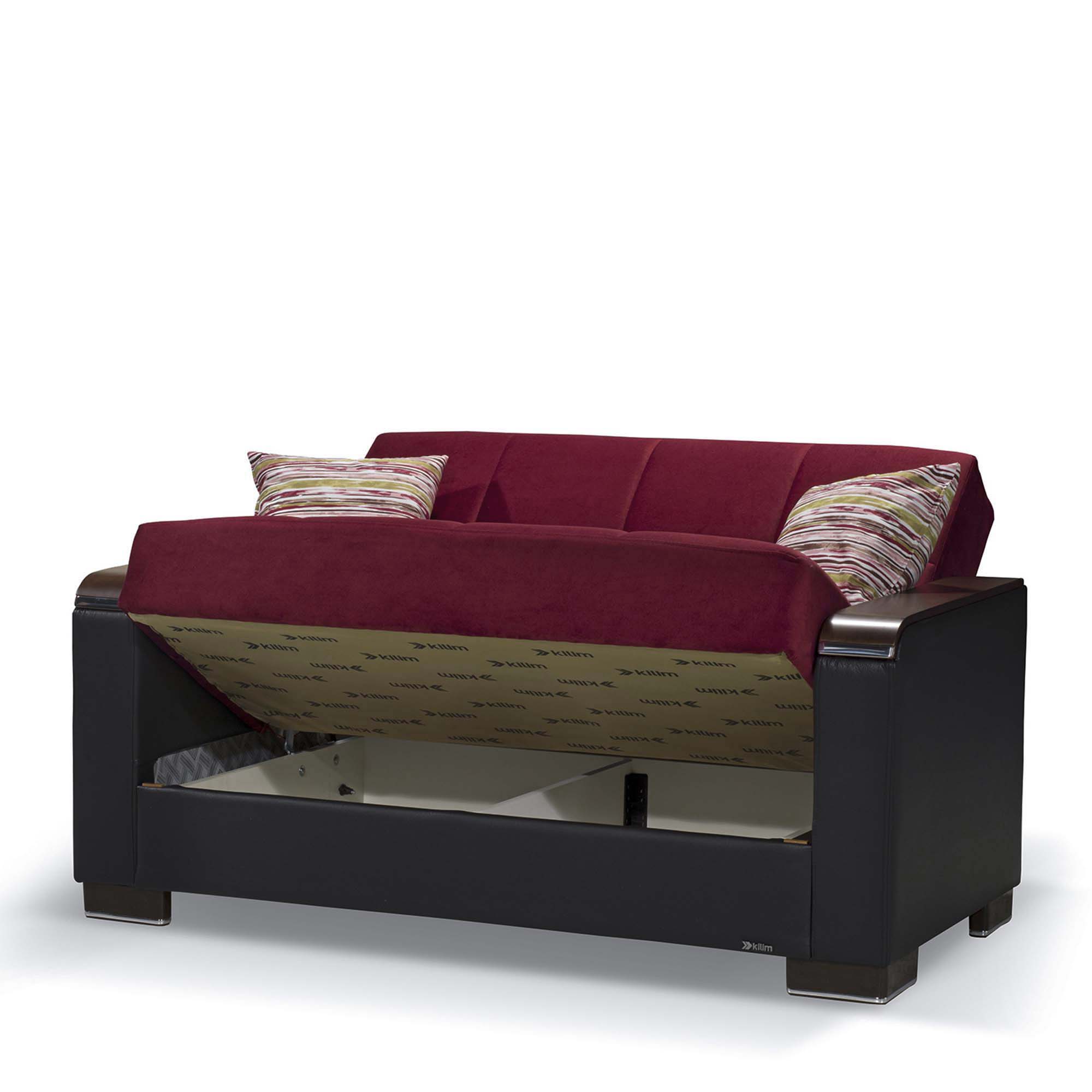 Ottomanson Armada X - Upholstered Convertible Wood Trimmed Loveseat With Storage - Microfiber