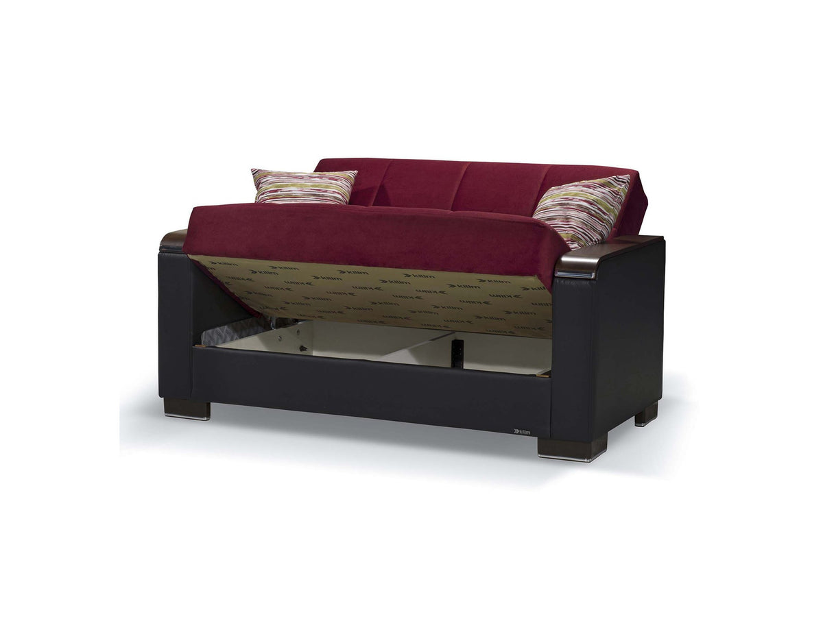 Ottomanson Armada X - Upholstered Convertible Wood Trimmed Loveseat With Storage - Microfiber