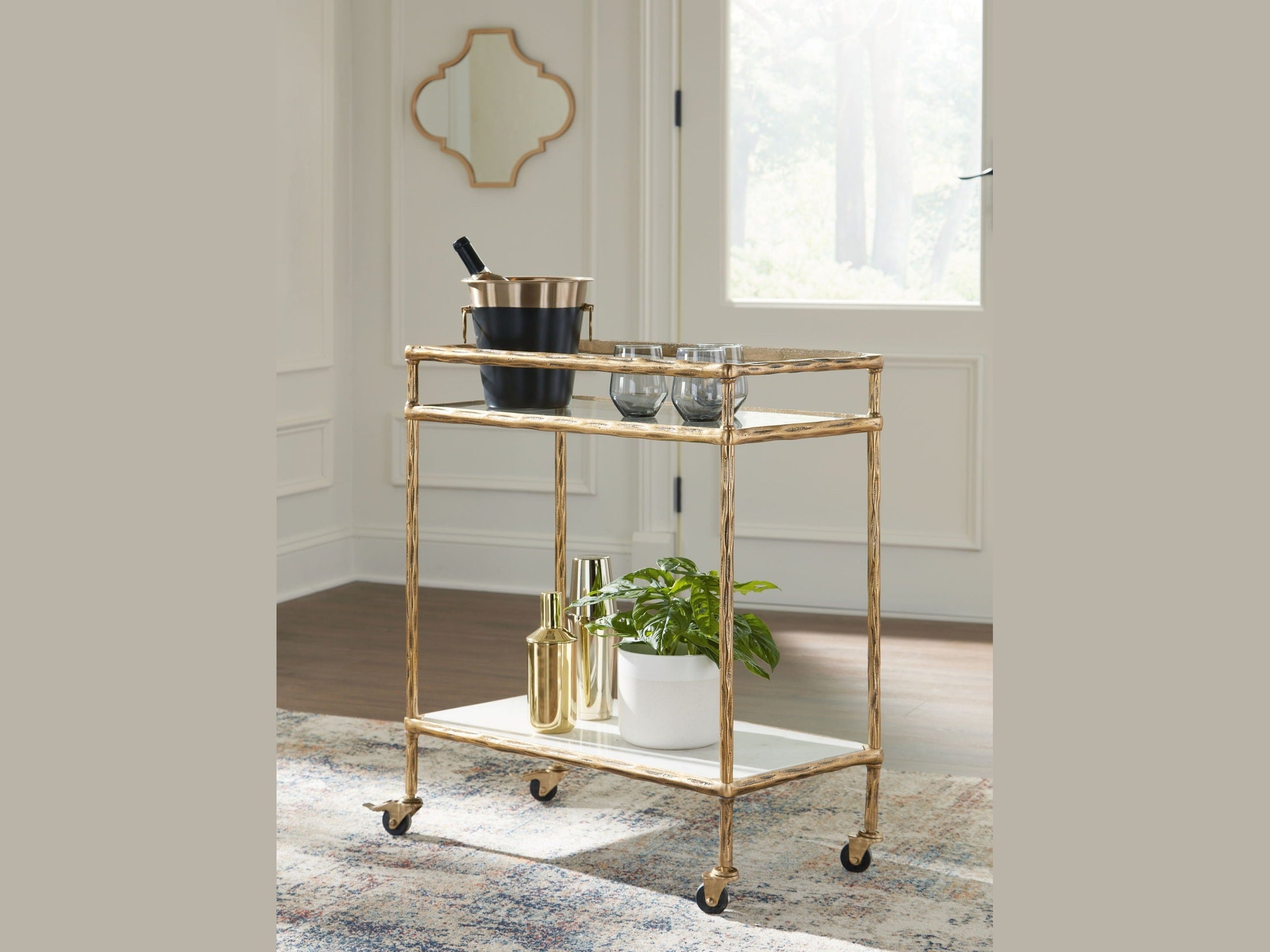 Plattfield - Bar Cart - Antique Gold Finish