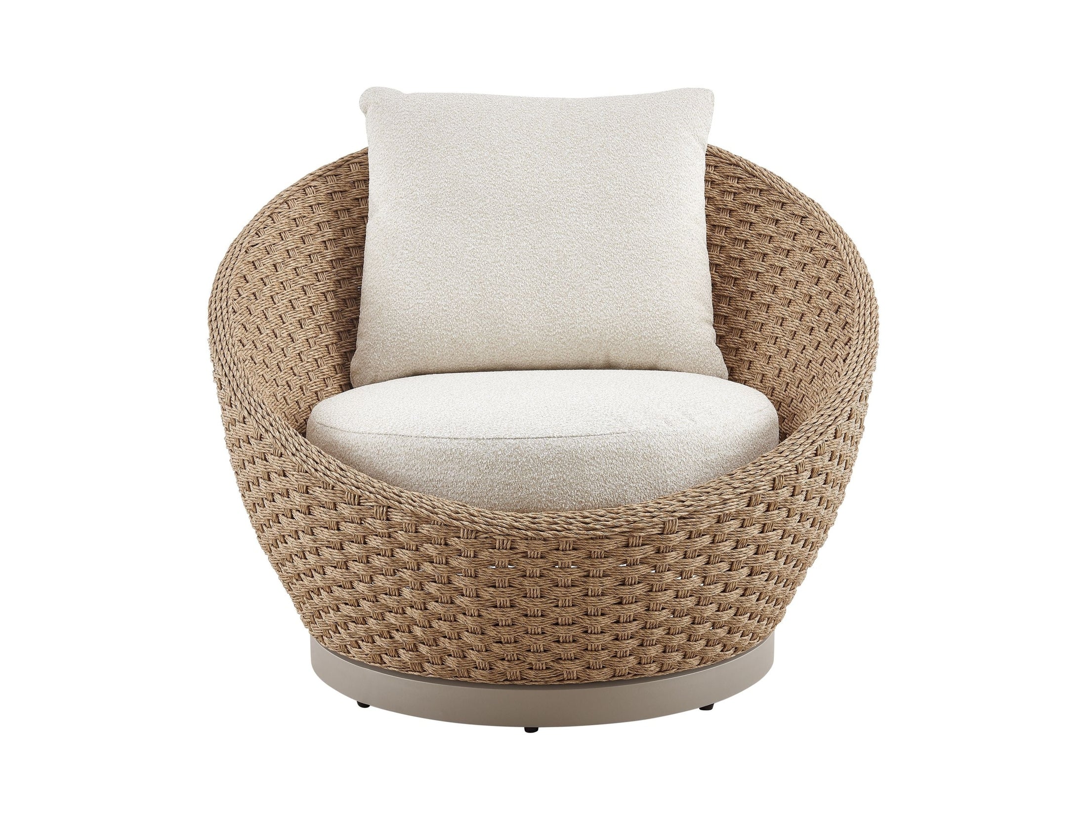 Kobalt - Metal Outdoor Swivel Lounge Chair With Cushions - Boucle White / Natural