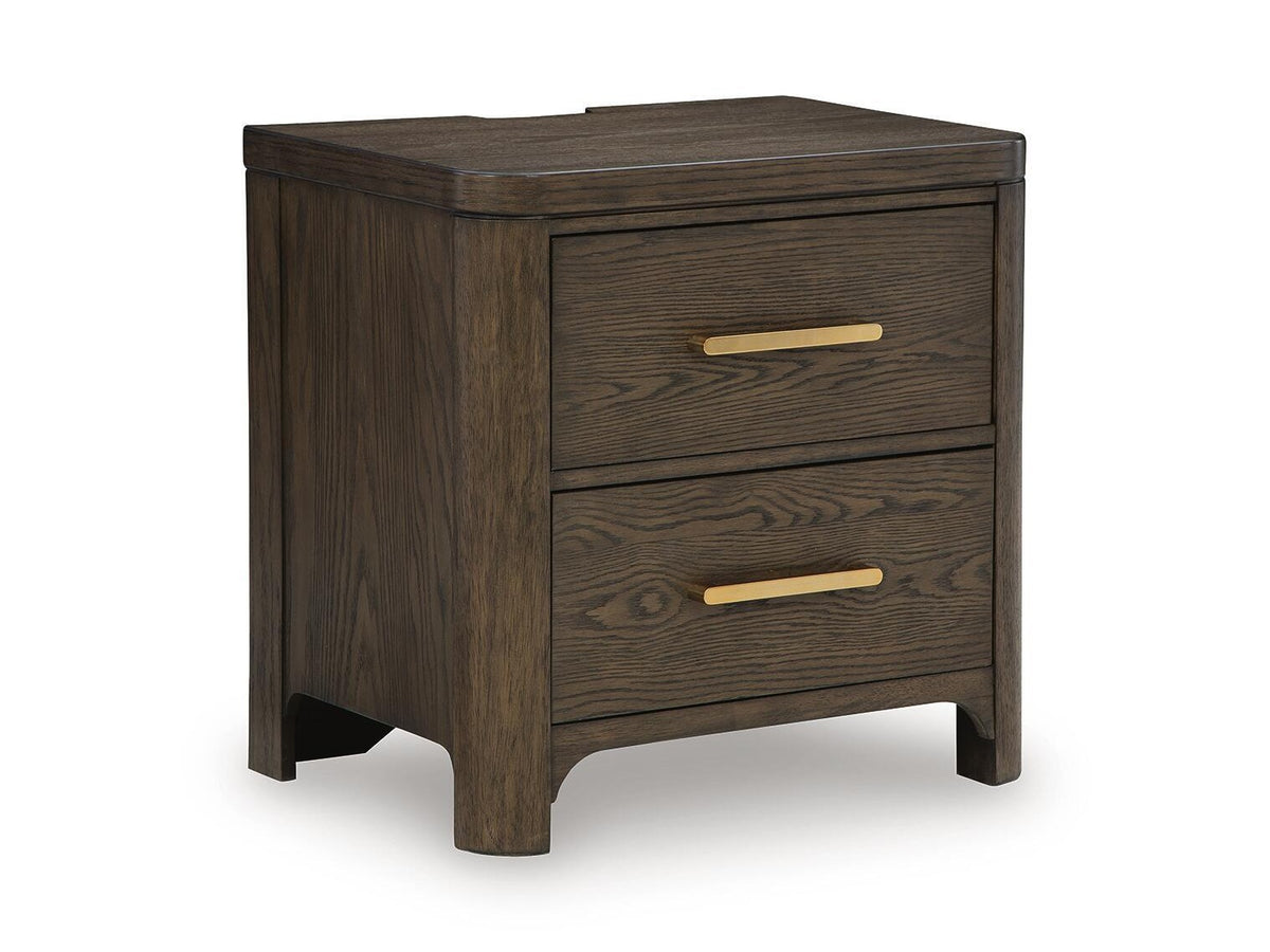 Radkin - Two Drawer Night Stand - Burnished Brown