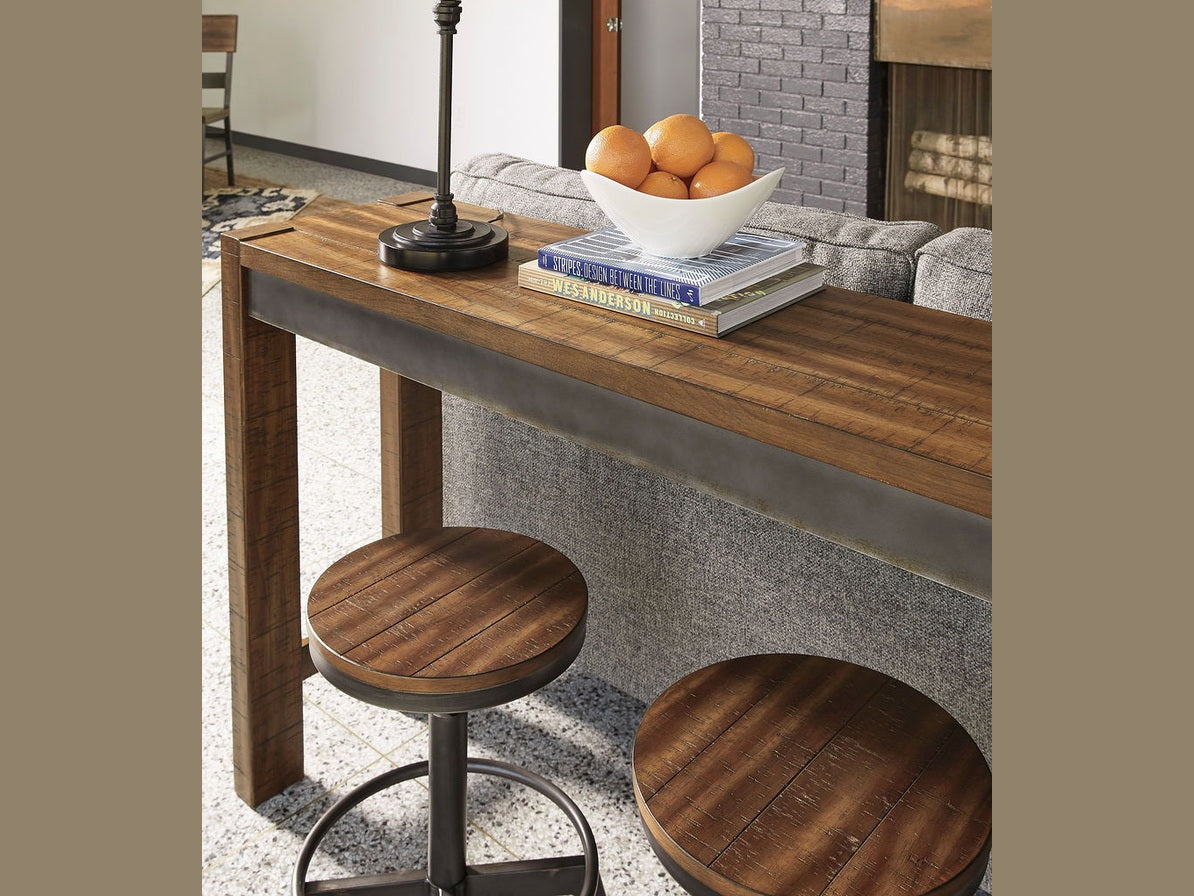 Torjin - 3 Pc. - Long Counter Table, 2 Stools - Dark Brown
