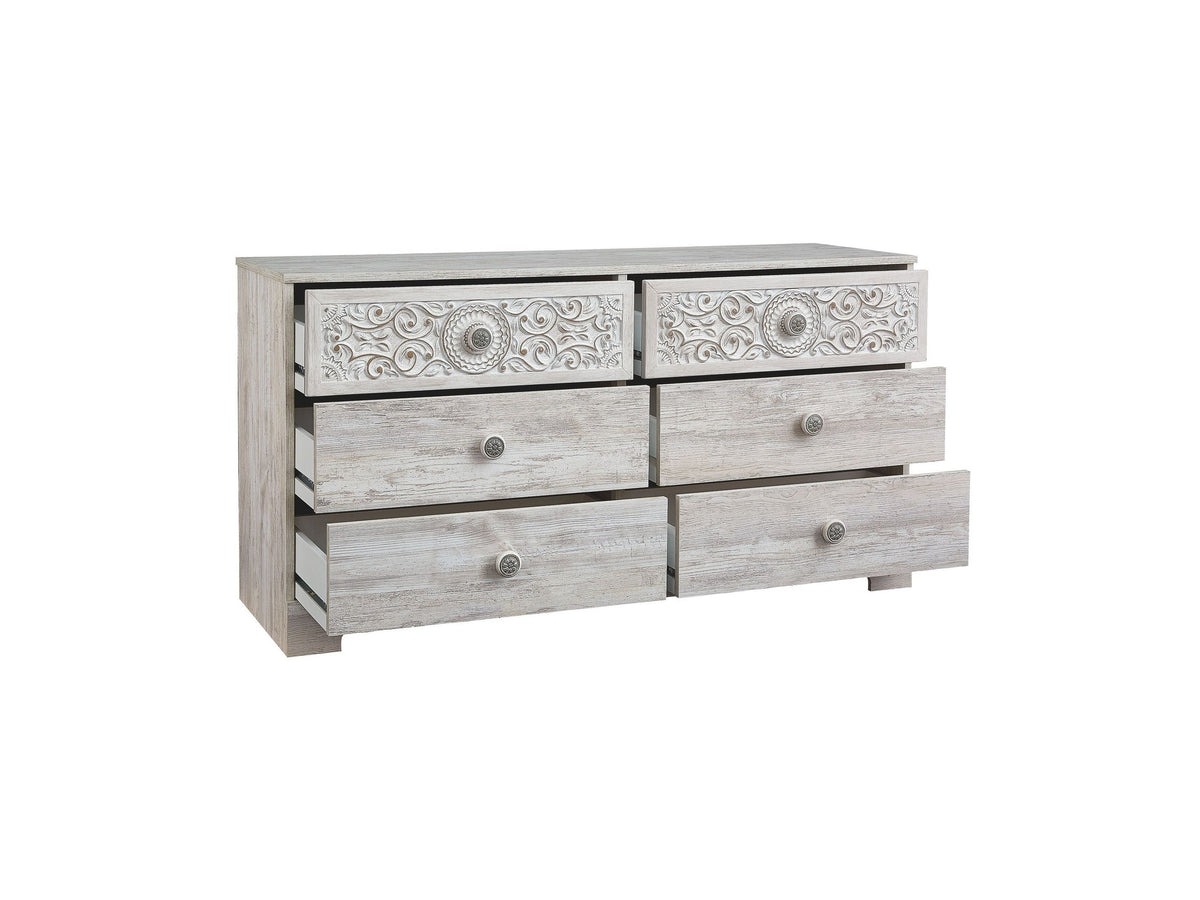 Paxberry - Six Drawer Dresser - Vinyl-Wrapped - Whitewash