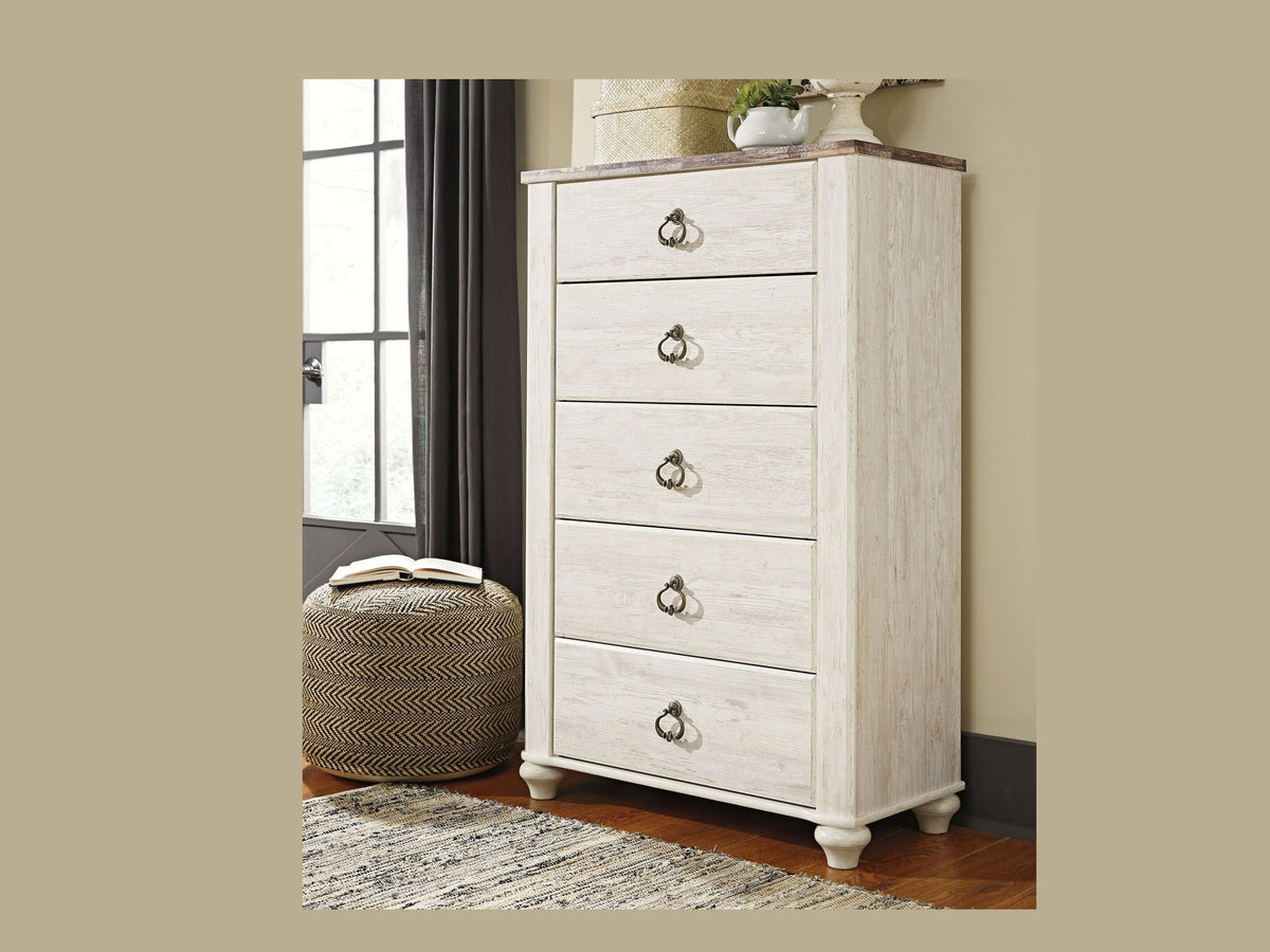 Willowton - Five Drawer Chest - Brown / Beige / White
