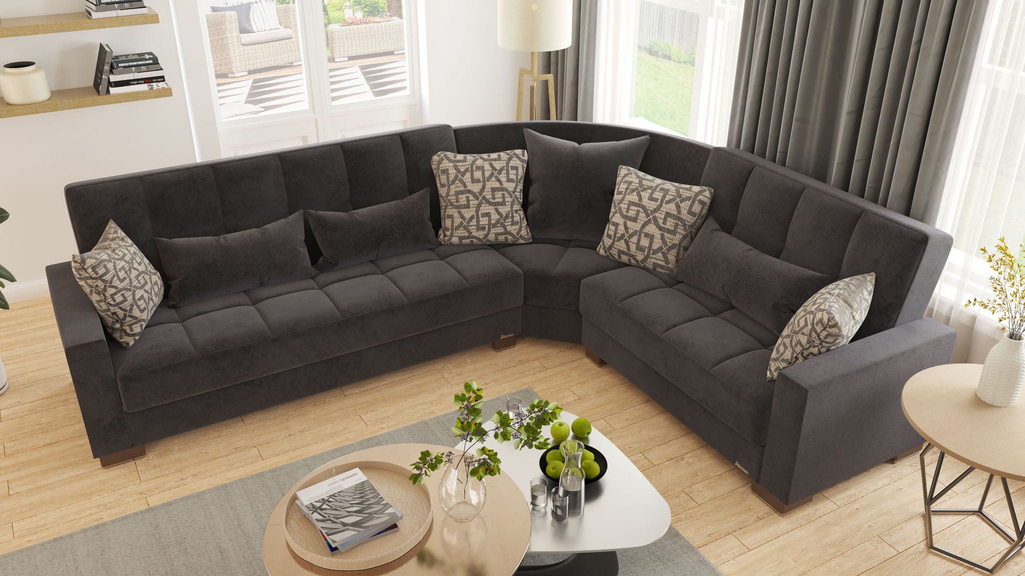 Ottomanson Armada - Upholstered Convertible Sectional With Storage - Microfiber