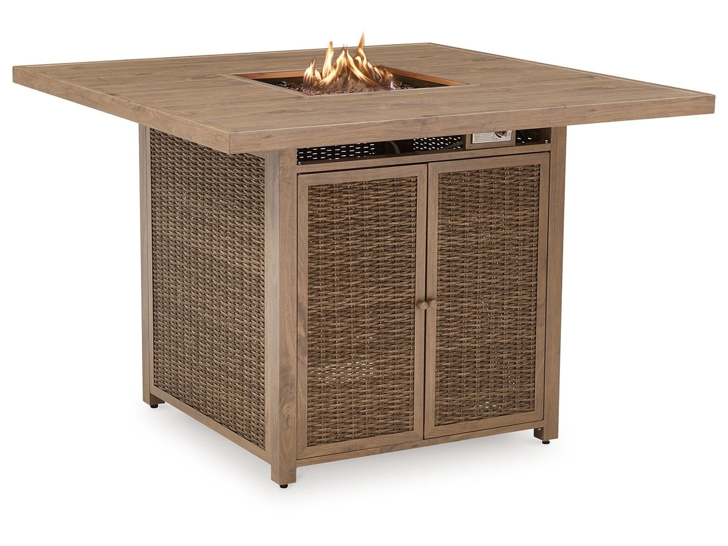 Walton Bridge - 5 Pc. - Square Bar Table W/Fire Pit, 4 Barstools - Driftwood