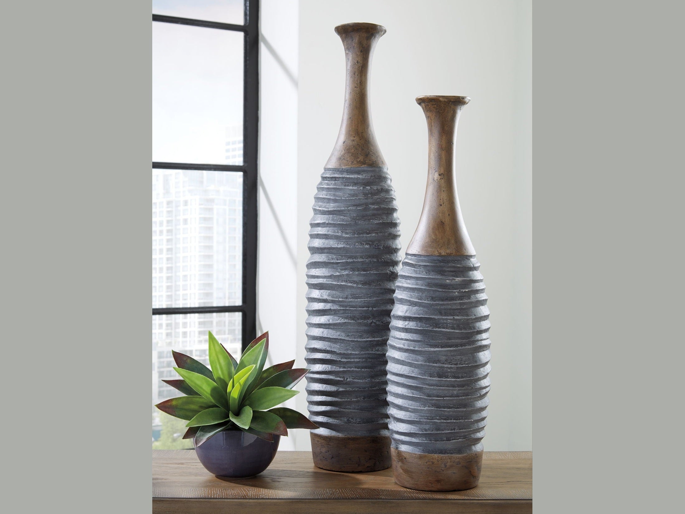 Blayze - Vase Set (Set of 2) - Antique Gray / Brown