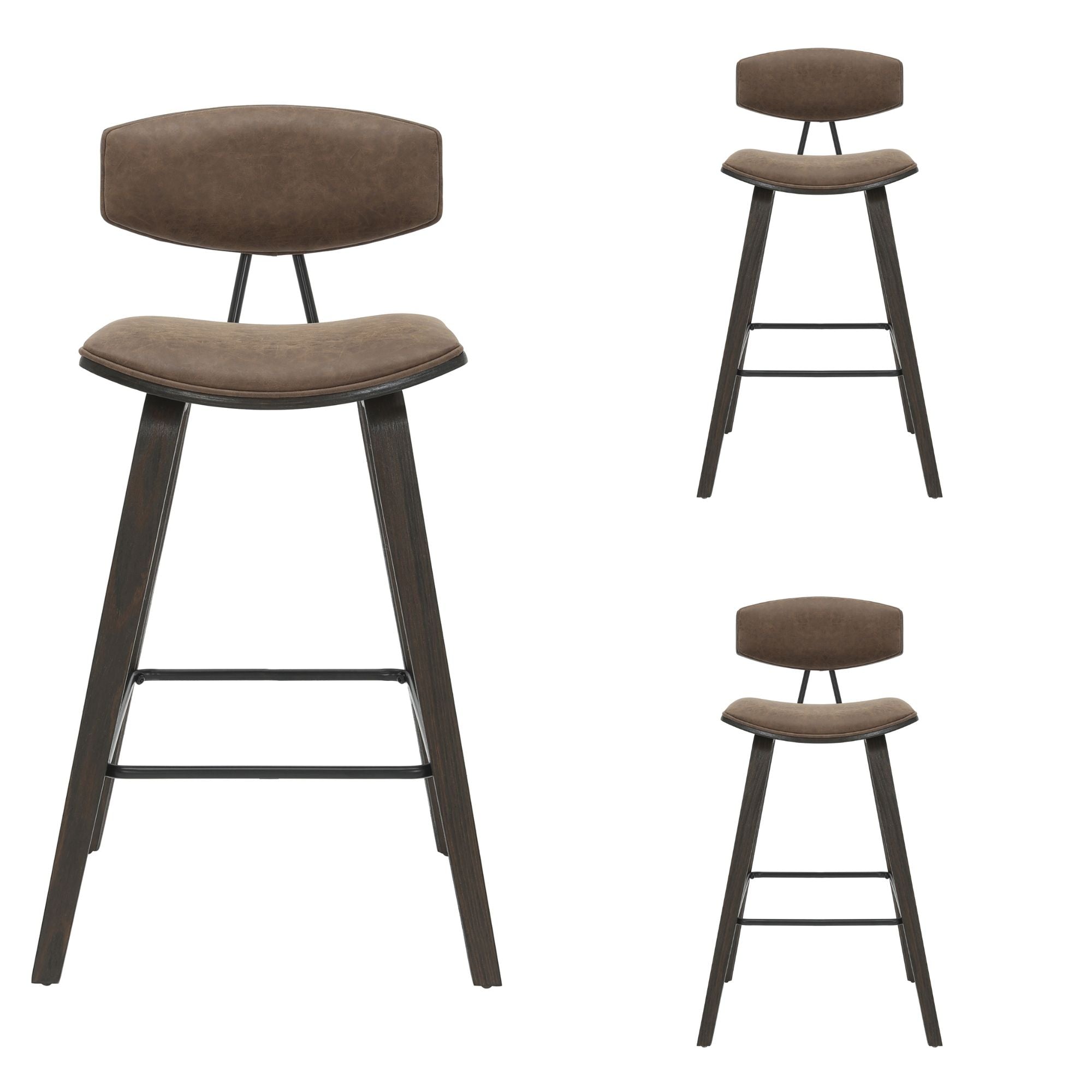 Fox - Bar Height Curved Back Wood Bar Stool With Faux Leather Seat