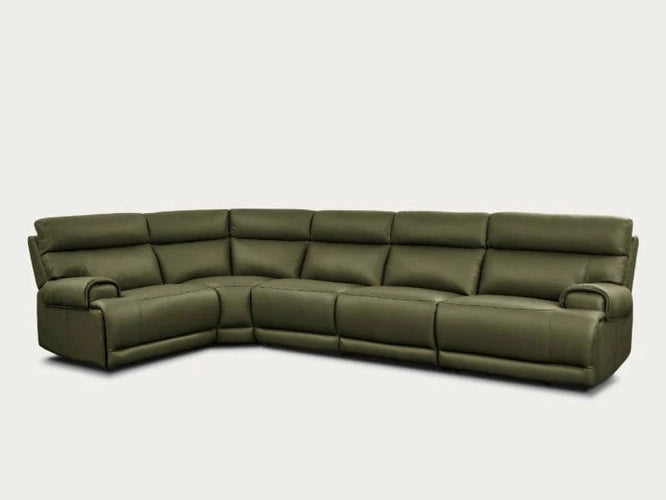 Baron 5-Piece Leather Modular Sectional with Power Recliners, Dark Olive