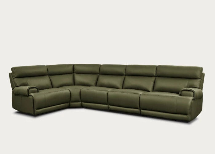 Baron 5-Piece Leather Modular Sectional with Power Recliners, Dark Olive