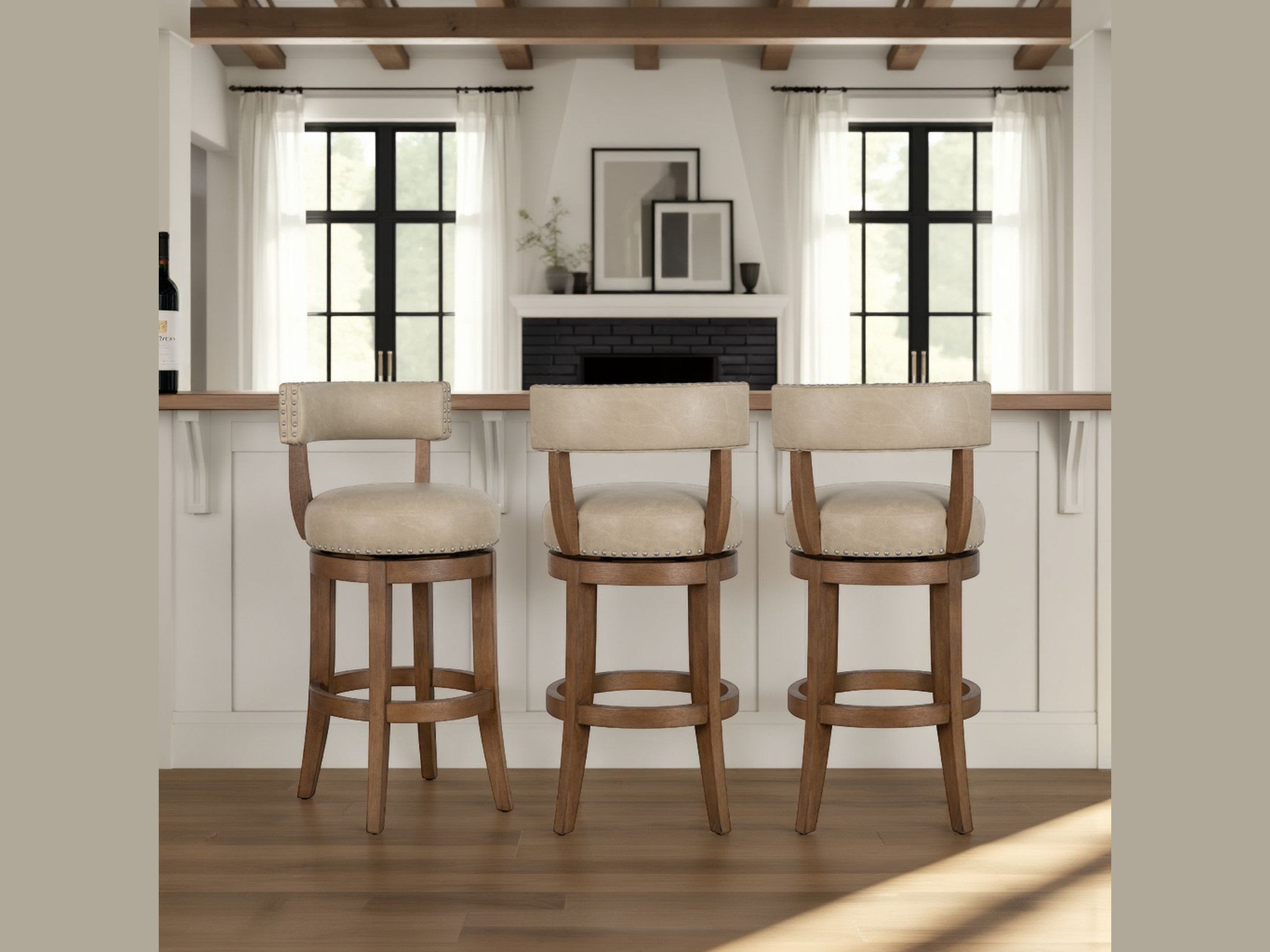 Mystic - Swivel Rubberwood Counter Or Bar Height Barstool With Faux Leather Seat
