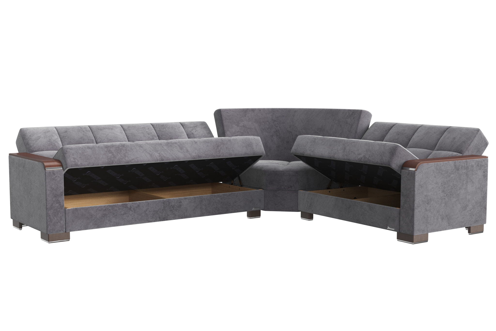 Ottomanson Armada X - Upholstered Convertible Wood Trimmed Sectional With Storage - Microfiber