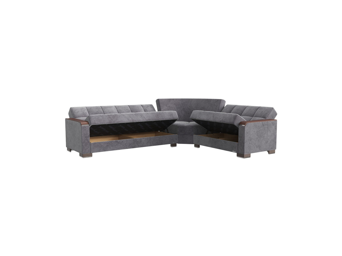 Ottomanson Armada X - Upholstered Convertible Wood Trimmed Sectional With Storage - Microfiber
