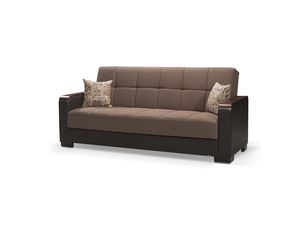 Ottomanson Armada X - Upholstered Convertible Wood Trimmed Sofabed With Storage - Brown PU Polyester