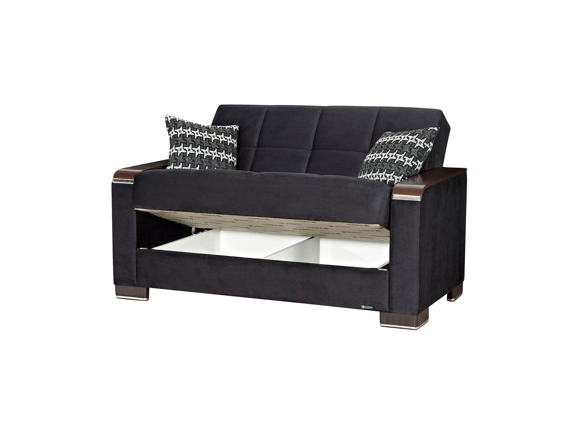 Ottomanson Armada X - Upholstered Convertible Wood Trimmed Loveseat With Storage - Microfiber