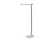 Santiford gold standing lamp with a white base on a white background.