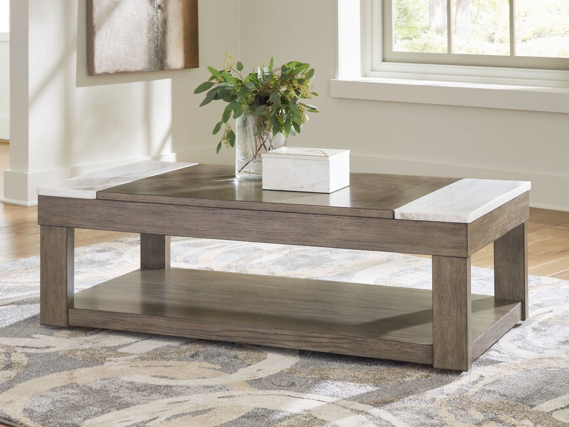 Loyaska - Lift Top Cocktail Table - Grayish Brown / White