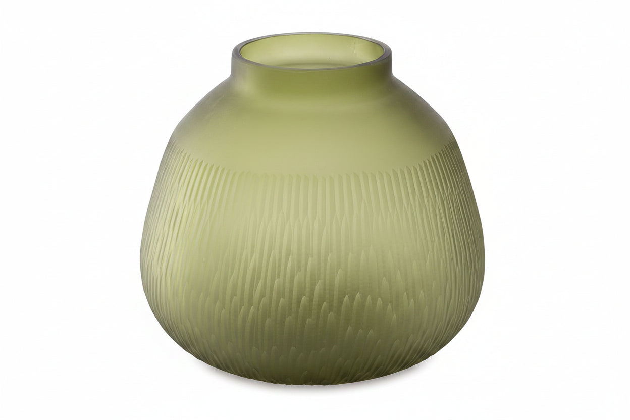 Green textured vase on a white background