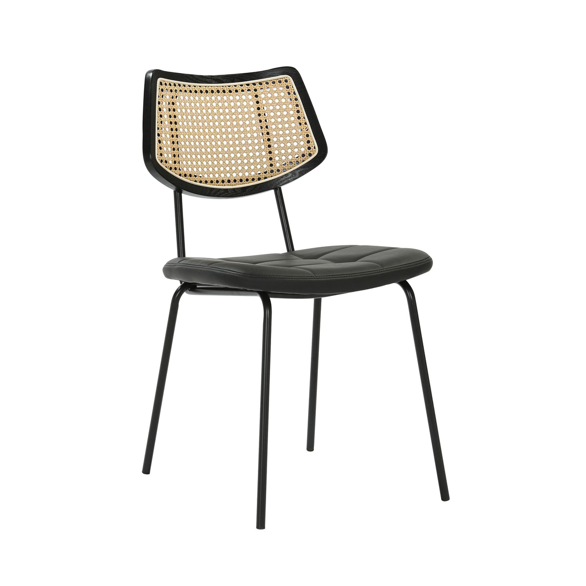 Portman - Faux Leather Dining Chair With Rattan Backrest And Tufted Seat - Black