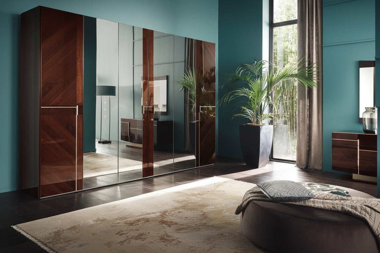 Bellagio wardrobe with mirrors and teal walls