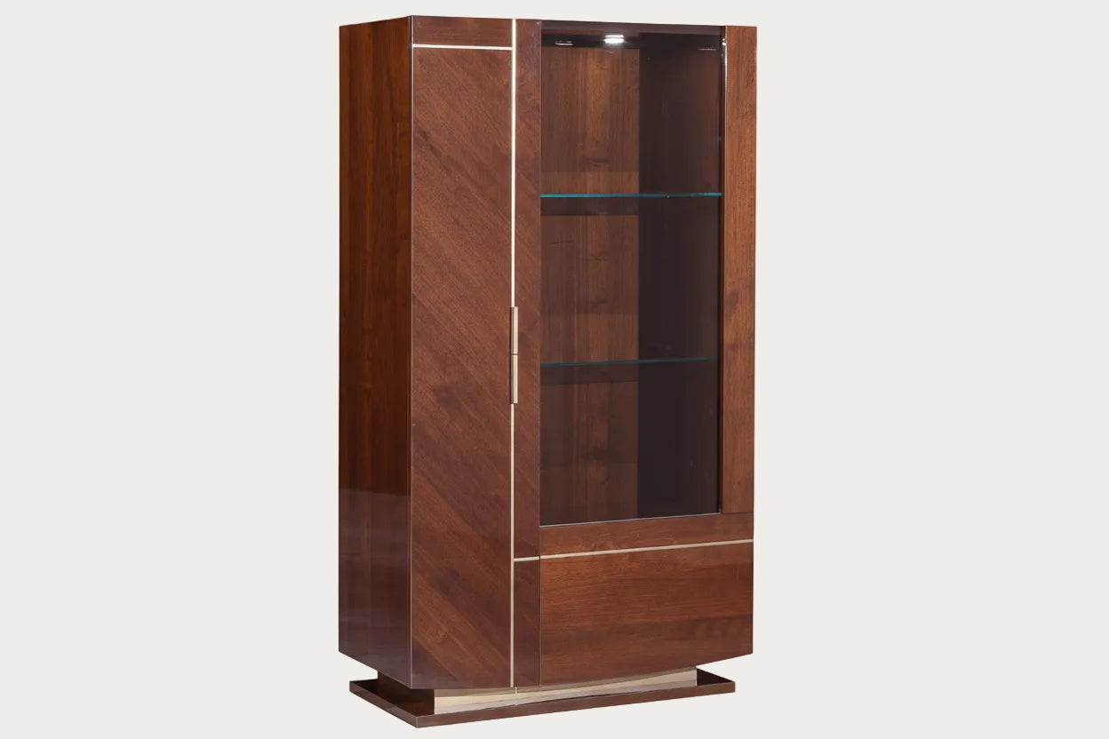 Bellagio wooden display cabinet with glass doors on a white background