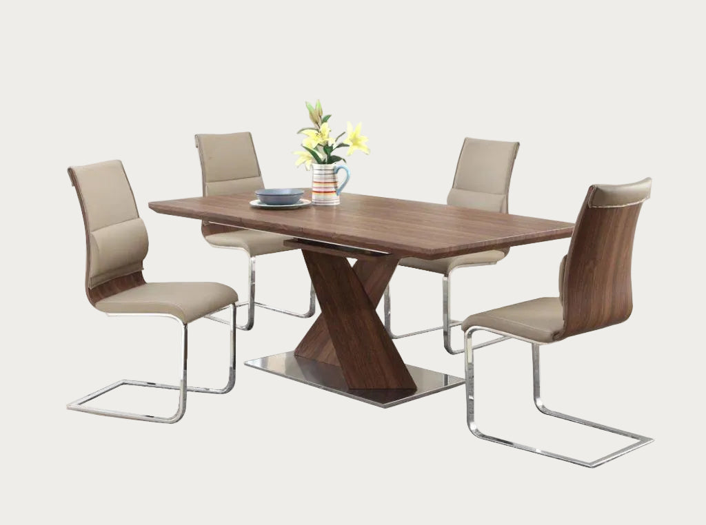 Bethany dining room set with four chairs on a white background