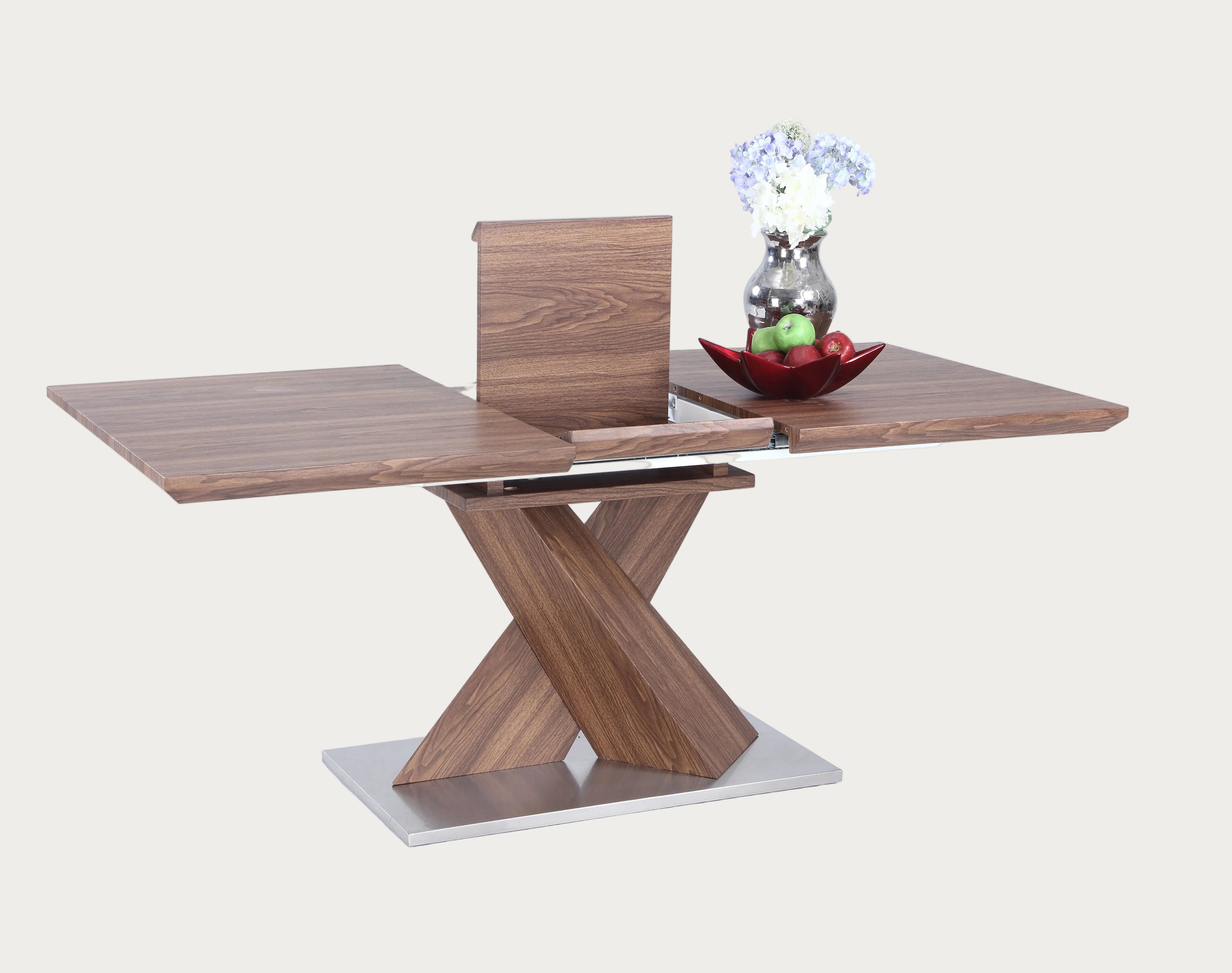 Bethany wooden dining table with a chair on a white background
