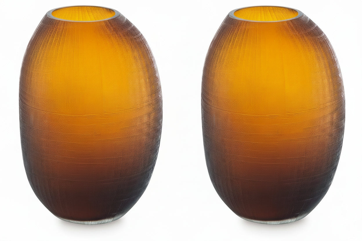 Two brown glass vases with textured surface on a white background