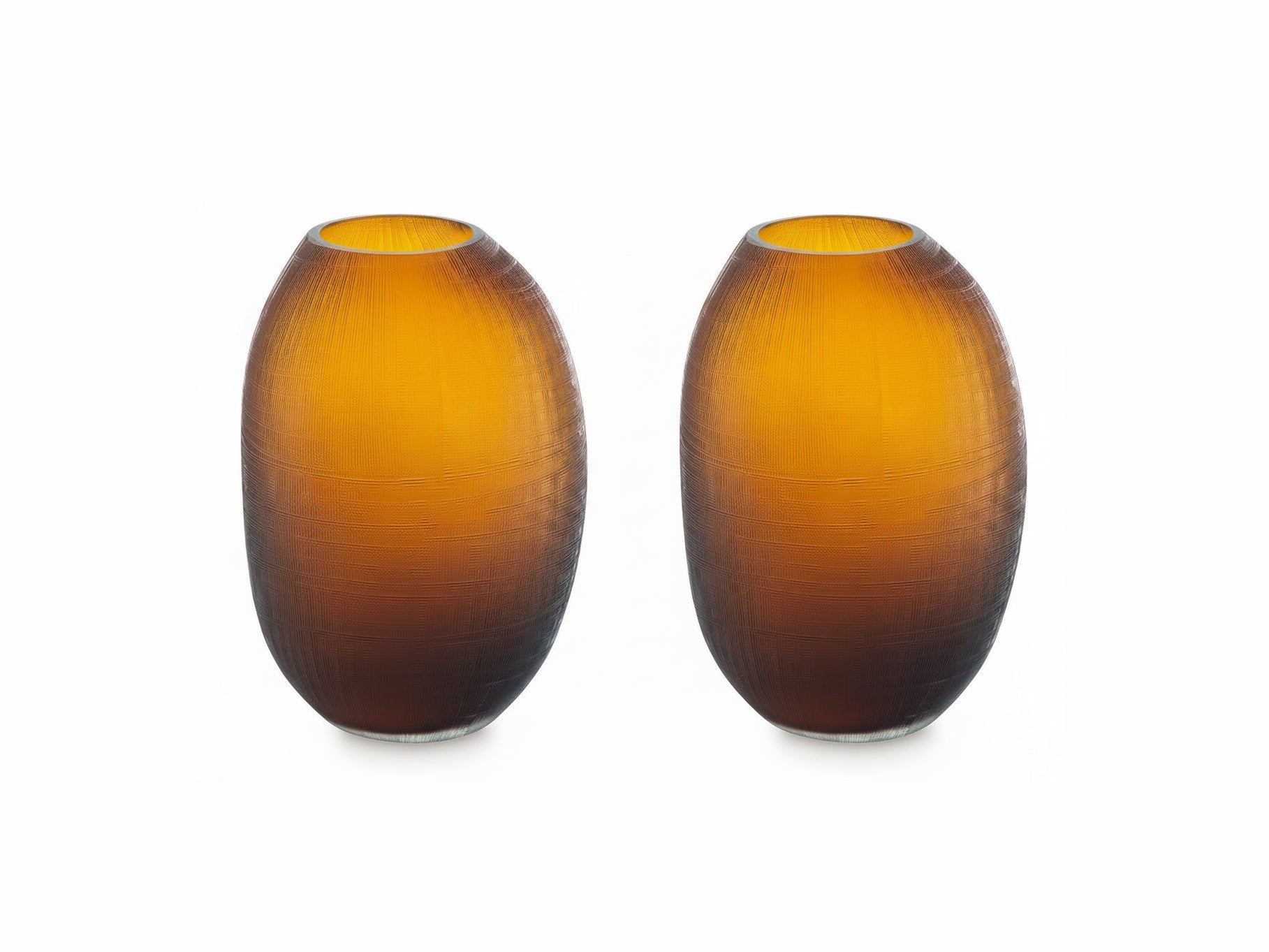 Two brown glass vases with textured surface on a white background