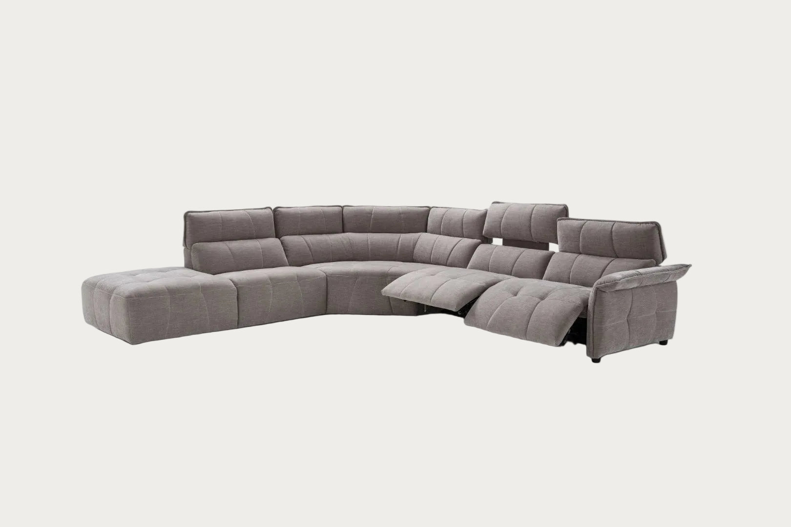 Borg Sectional with Recliners, Right Arm Facing, Light Grey Fabric
