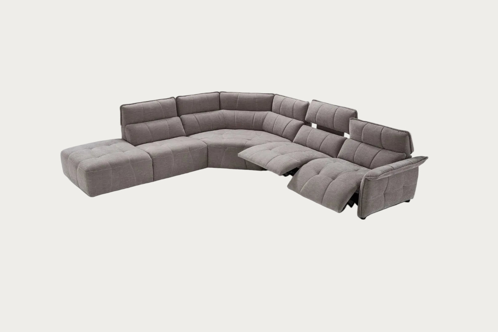 Borg Sectional with Recliners, Right Arm Facing, Light Grey Fabric