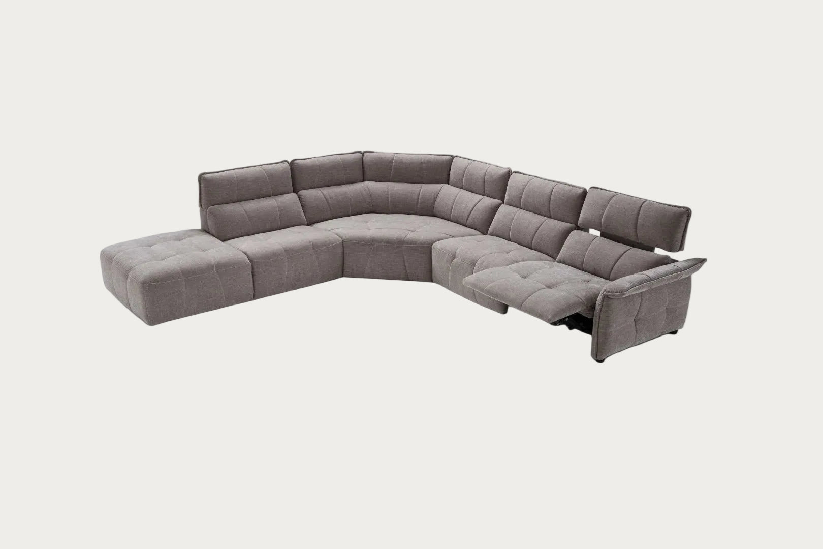 Borg Sectional with Recliners, Right Arm Facing, Light Grey Fabric