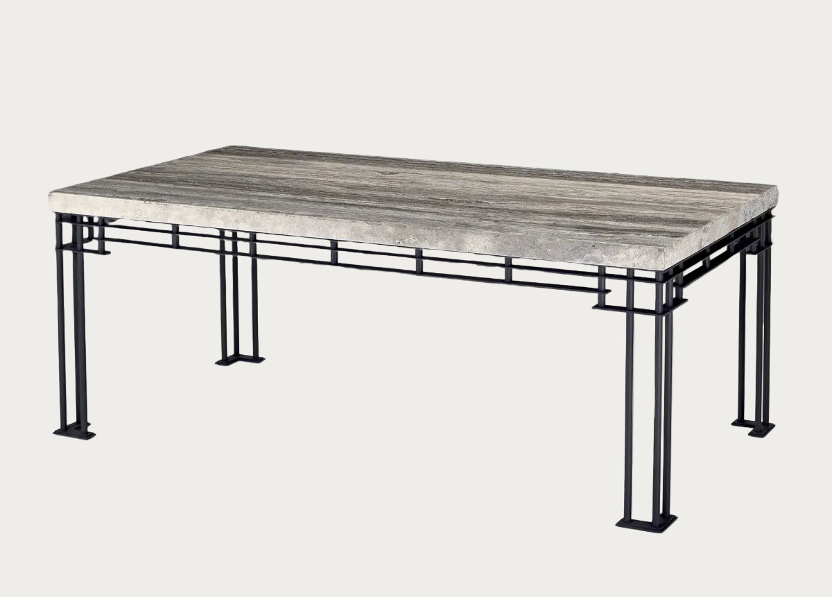 Brooklyn dining table with marble top and black metal frame by Stone International