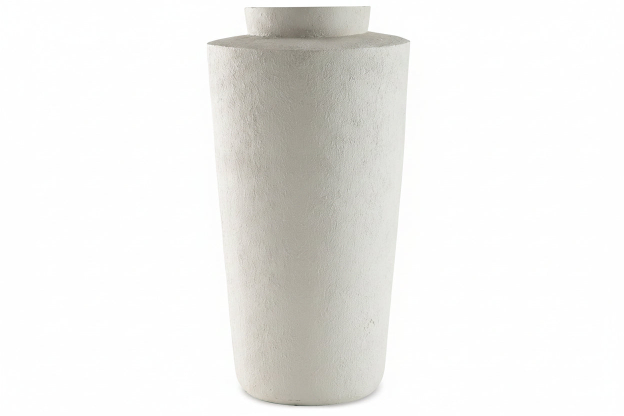 Textured white vase on a white background