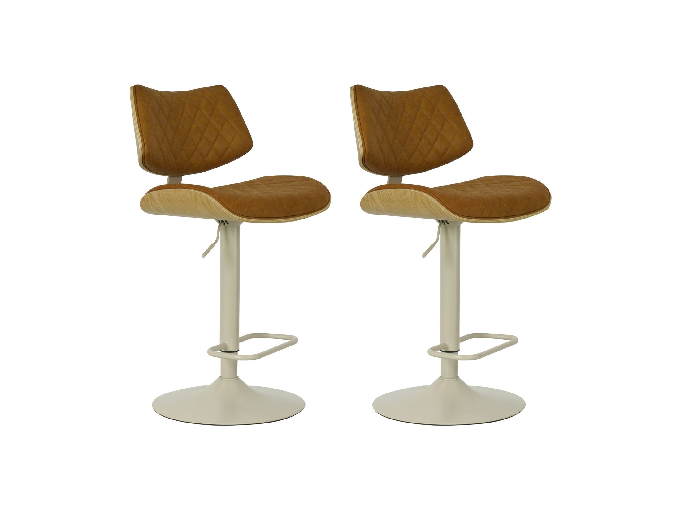 Leland - Adjustable Swivel Curved Back Wood Bar Stool With Faux Leather Seat