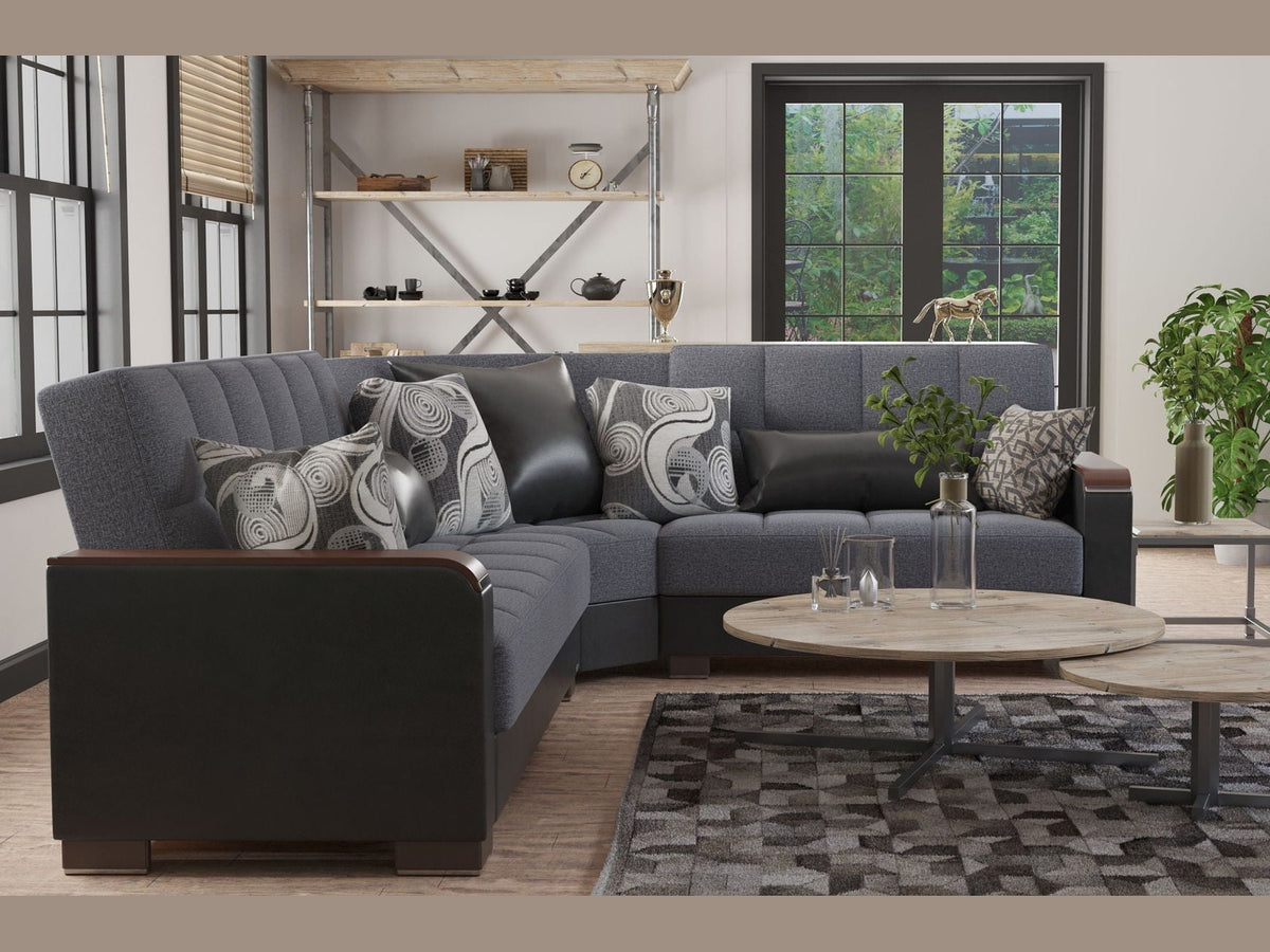 Ottomanson Armada X - Upholstered Convertible Wood Trimmed Sectional With Storage