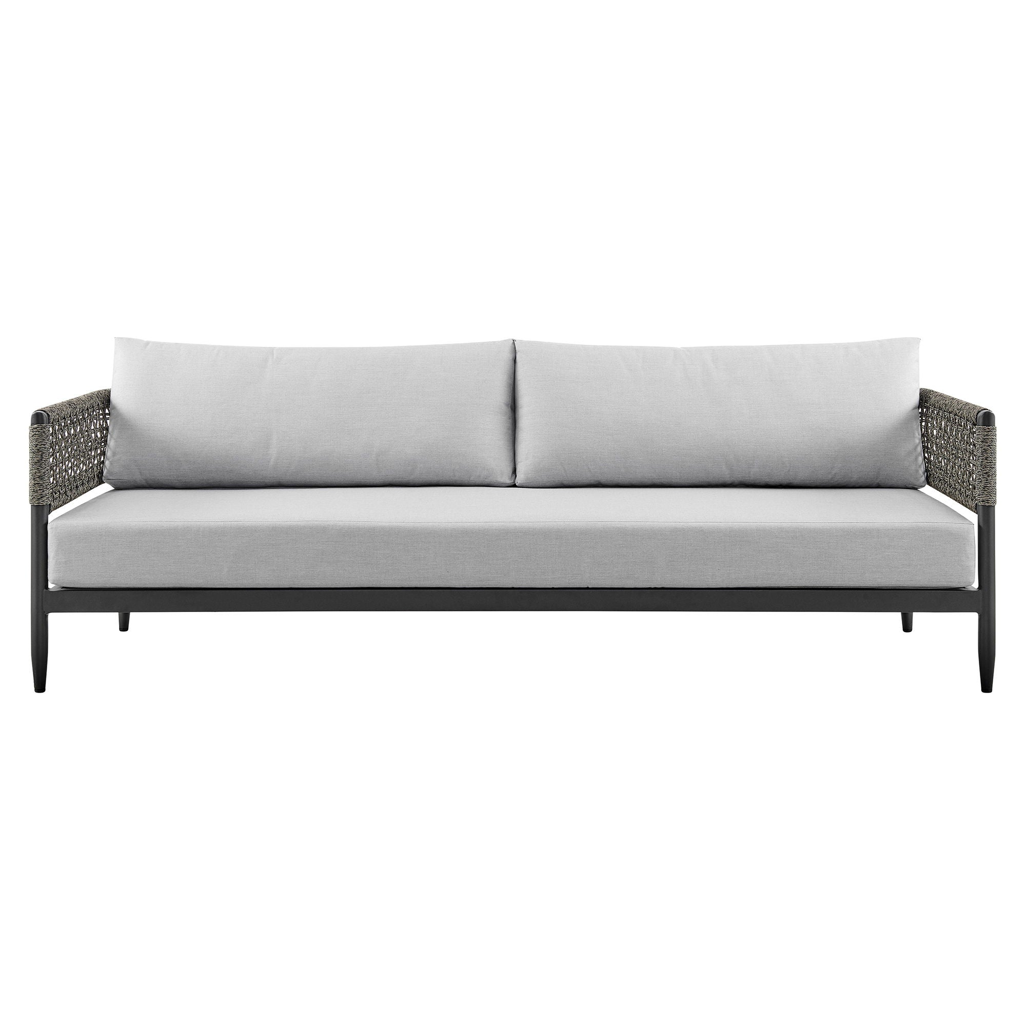 Alegria - 4 Piece Outdoor Black Aluminum & Rope Conversation Set With Cushions - Light Gray