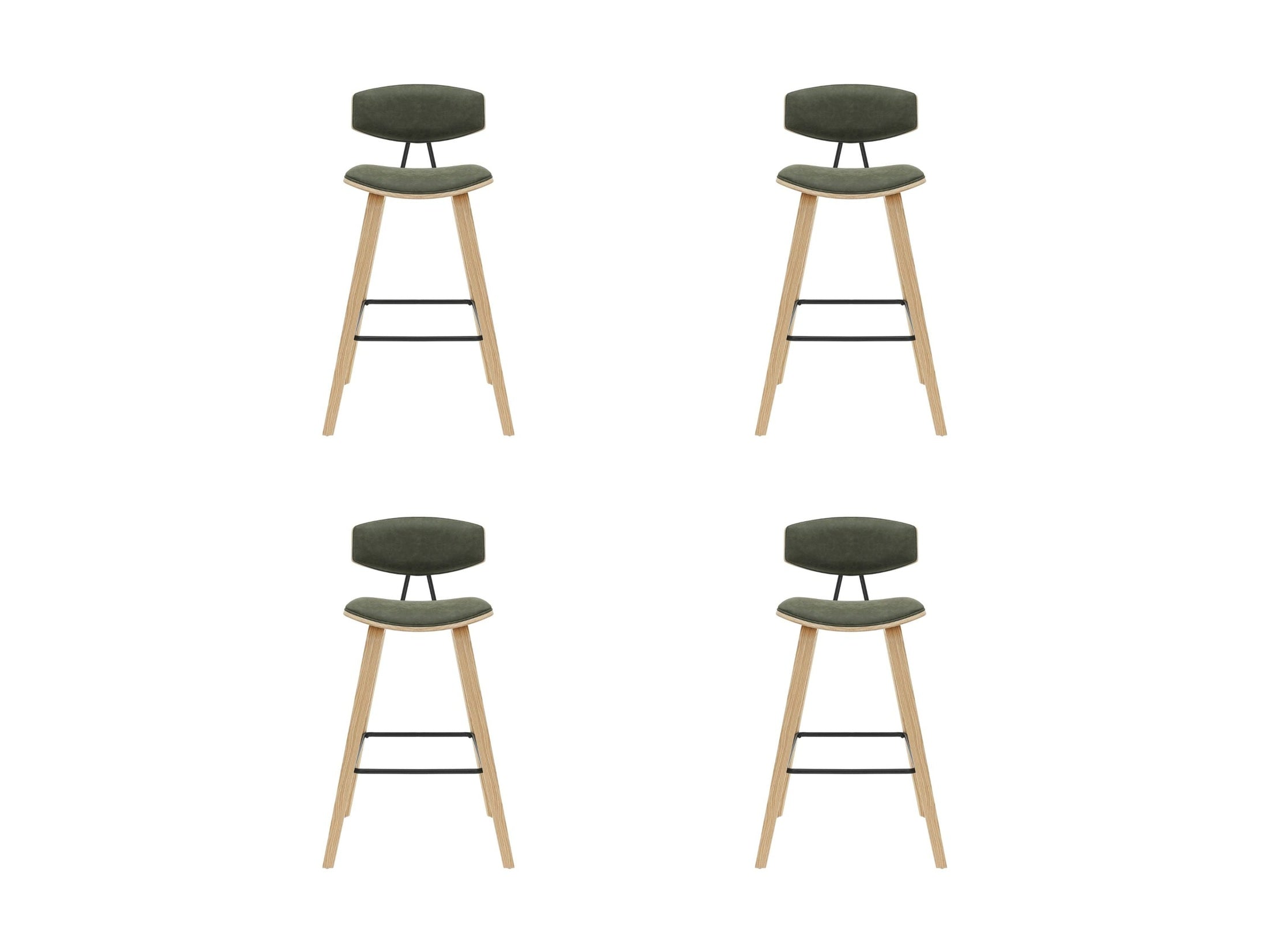 Fox - Bar Height Curved Back Wood Bar Stool With Faux Leather Seat